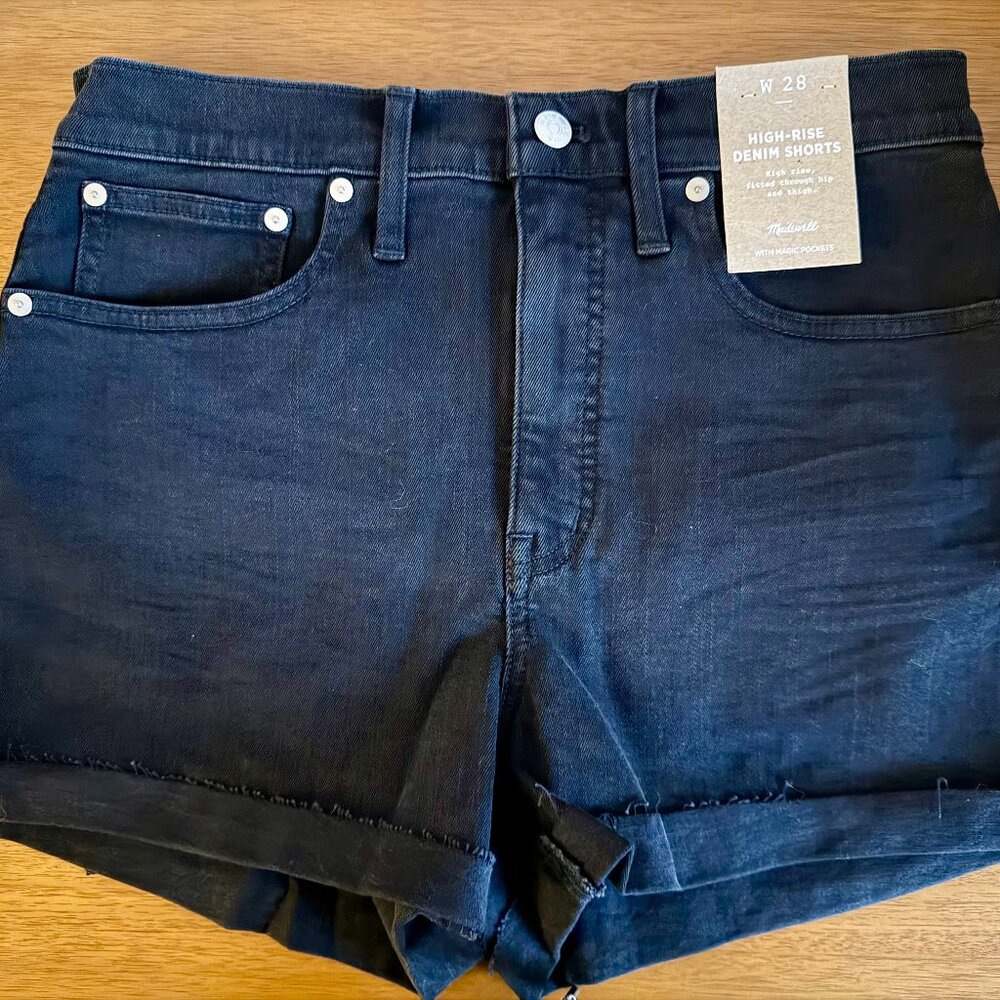 Madewell High-Rise Denim Shorts, Fitted Through Hip/Thigh, Size W 28, Black, NWT